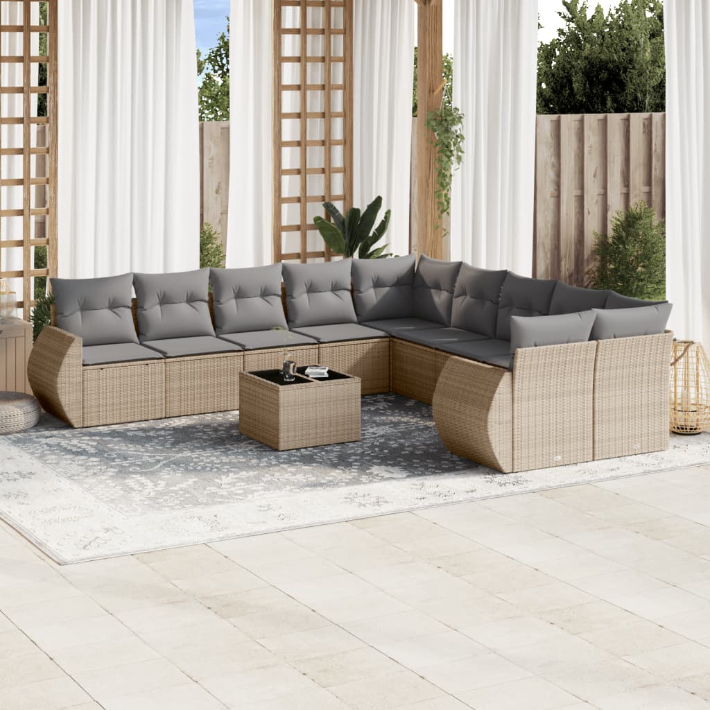 Set Divani da Giardino 11 pz con Cuscini Beige in Polyrattancod mxl 112738