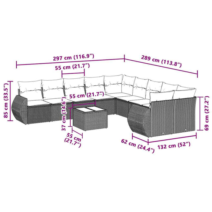 Set Divani da Giardino 11 pz con Cuscini in Polyrattan Grigio 3221921