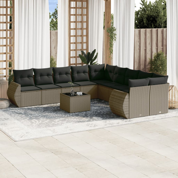 Set Divani da Giardino 11 pz con Cuscini in Polyrattan Grigio 3221921