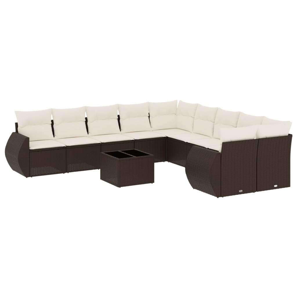 Set Divani da Giardino 11 pz con Cuscini Polyrattan Marrone 3221922