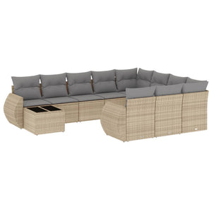 Set Divani da Giardino 11 pz con Cuscini Beige in Polyrattan 3221928