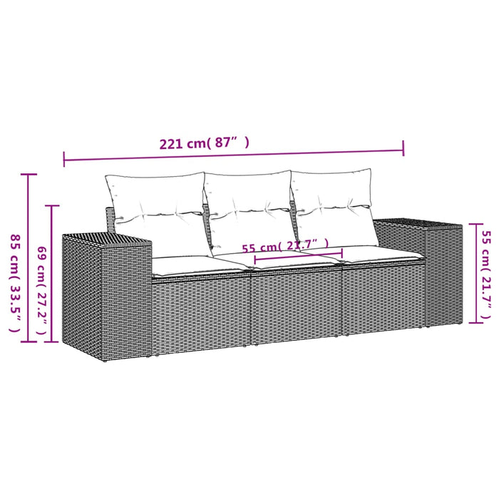 Set Divani da Giardino 3 pz con Cuscini in Polyrattan Nero 3222255