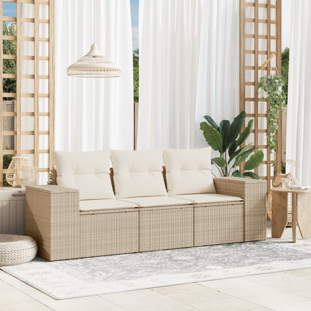 Set Divano da Giardino 3 pz con Cuscini Beige in Polyrattancod mxl 88750