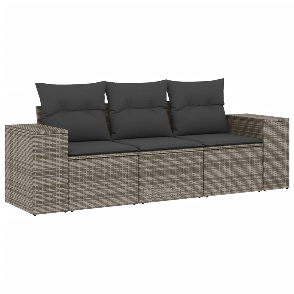 Set Divani da Giardino 3 pz con Cuscini Grigio in Polyrattan 3222259