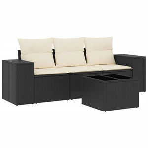 Set Divani da Giardino 4 pz con Cuscini Nero in Polyrattan 3222265