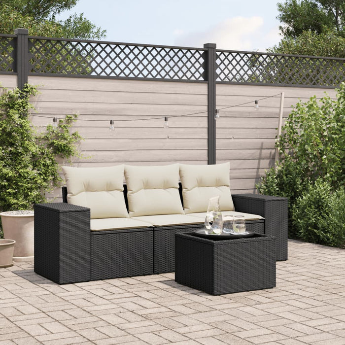 Set Divani da Giardino 4 pz con Cuscini Nero in Polyrattan 3222265