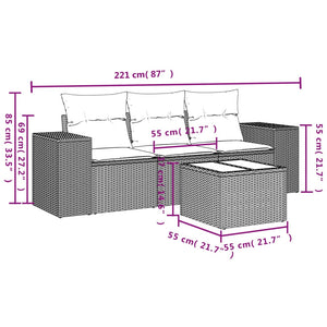 Set Divano da Giardino 4pz con Cuscini Grigio Chiaro Polyrattan 3222271