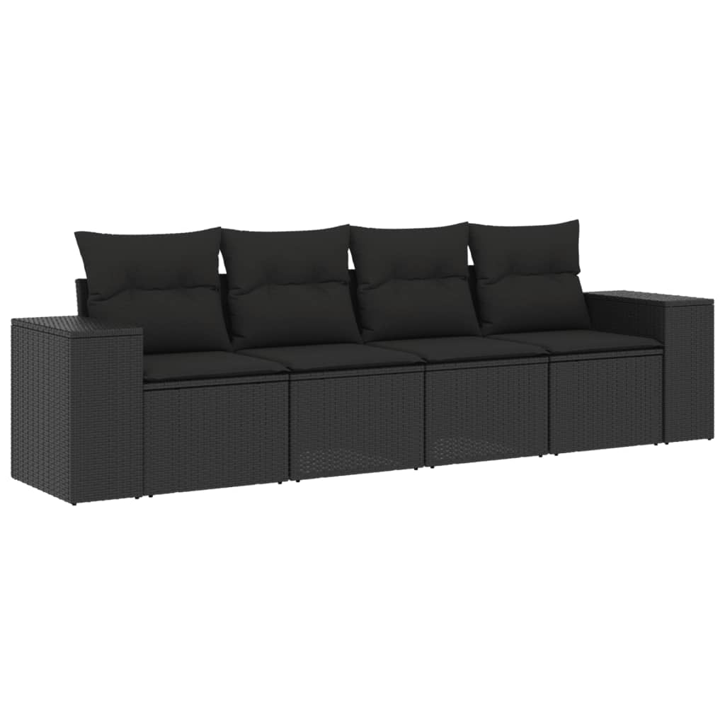 Set Divani da Giardino 4 pz con Cuscini Nero in Polyrattancod mxl 90127