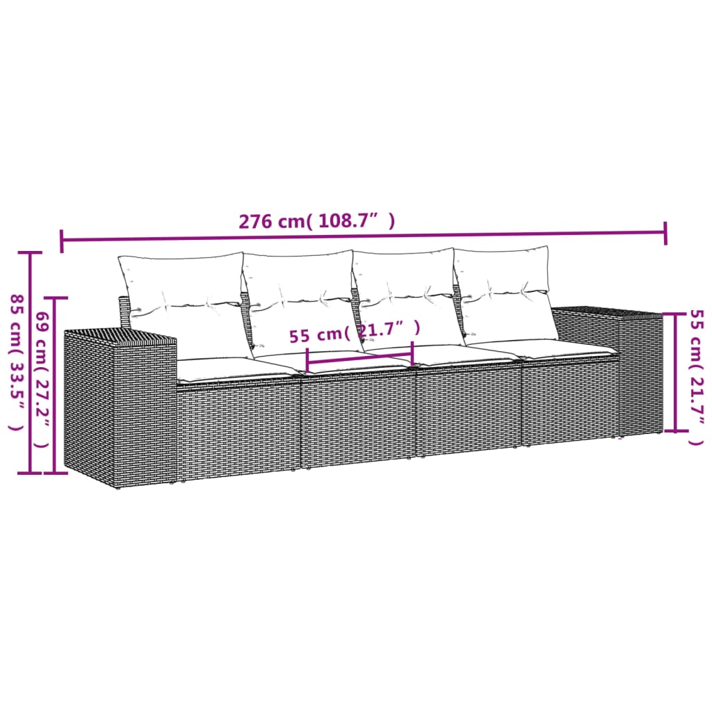 Set Divani da Giardino 4 pz con Cuscini Nero in Polyrattan 3222274