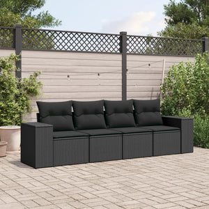 Set Divani da Giardino 4 pz con Cuscini Nero in Polyrattan 3222274