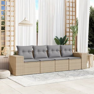 Set Divano da Giardino 4 pz con Cuscini Beige in Polyrattan 3222278