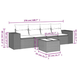 Set Divani da Giardino 5 pz con Cuscini in Polyrattan Nero 3222285