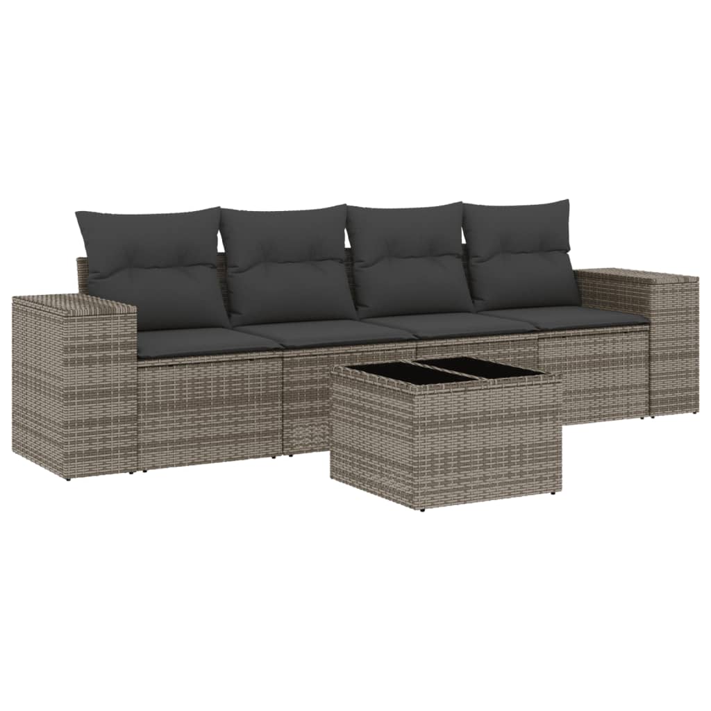 Set Divano da Giardino 5 pz con Cuscini Grigio in Polyrattan 3222289