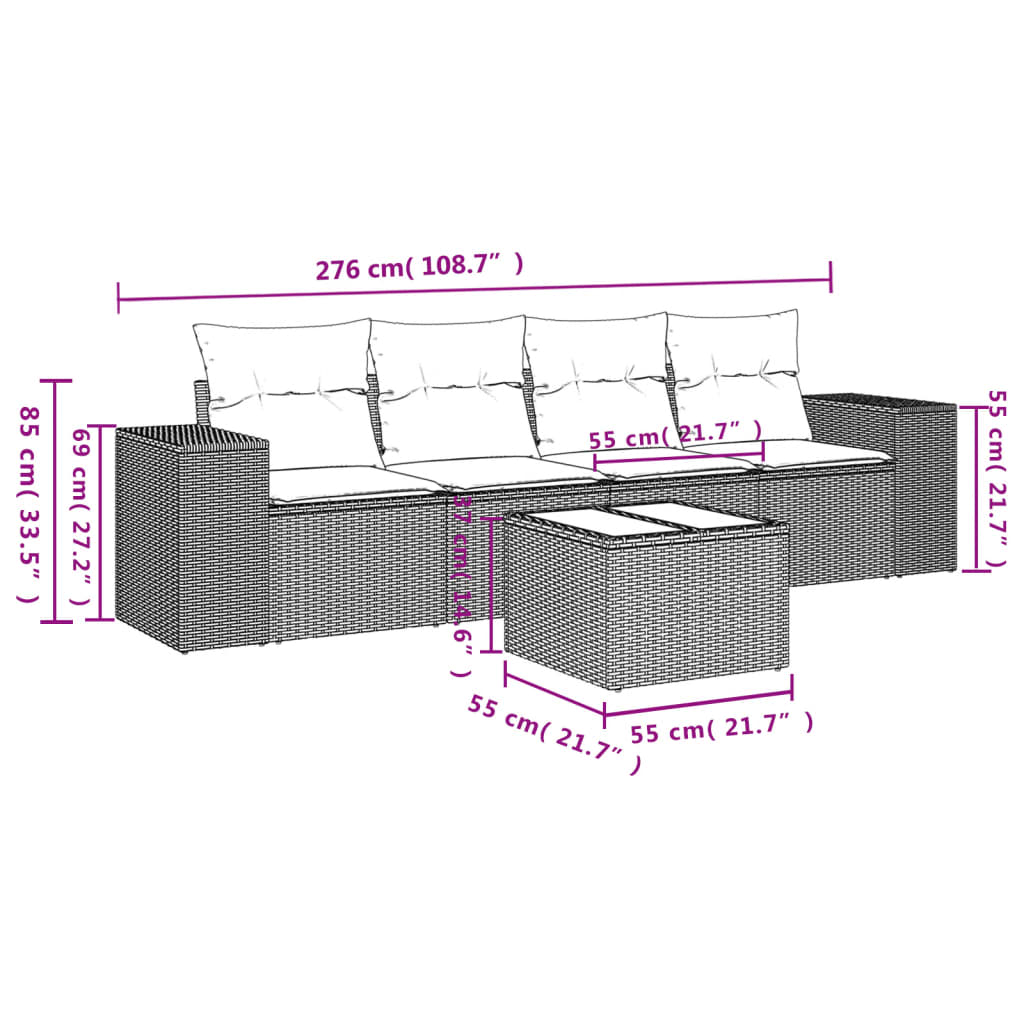 Set Divano da Giardino 5 pz con Cuscini Grigio in Polyrattan 3222289