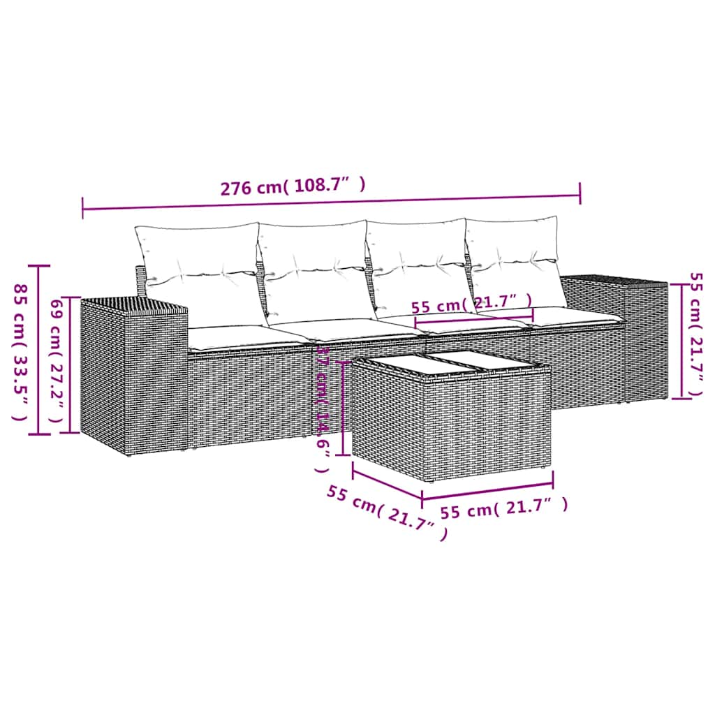 Set Divano da Giardino 5pz con Cuscini Grigio Chiaro Polyrattan 3222291