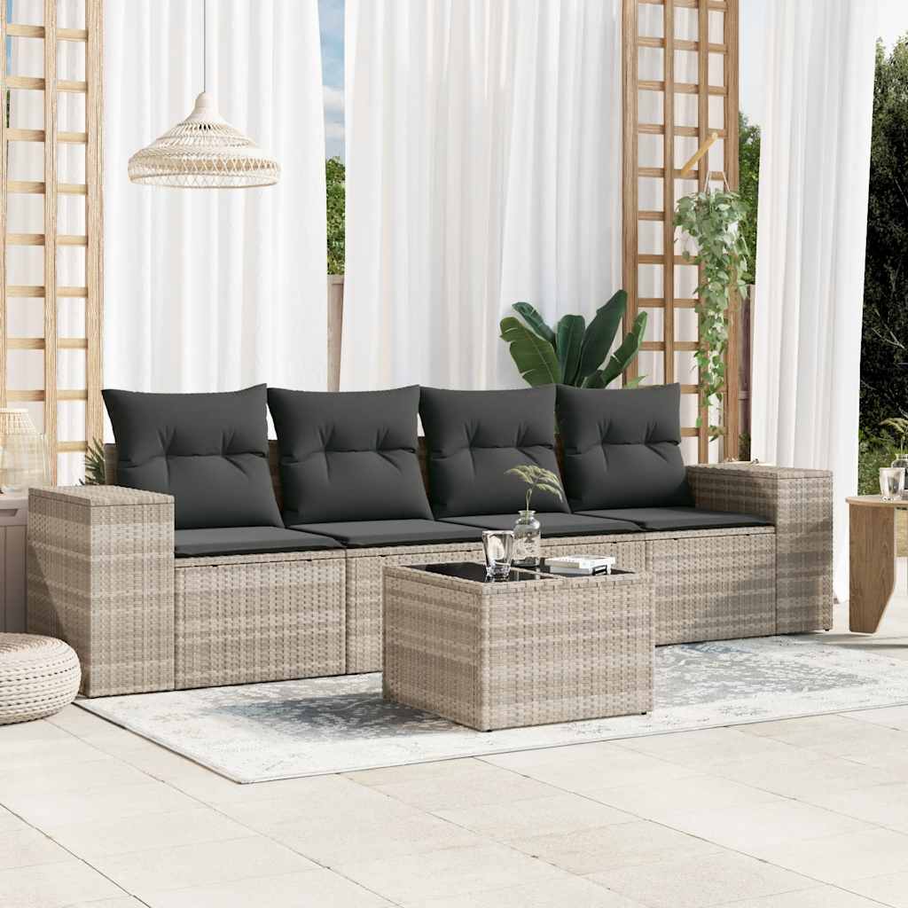 Set Divano da Giardino 5pz con Cuscini Grigio Chiaro Polyrattan 3222291