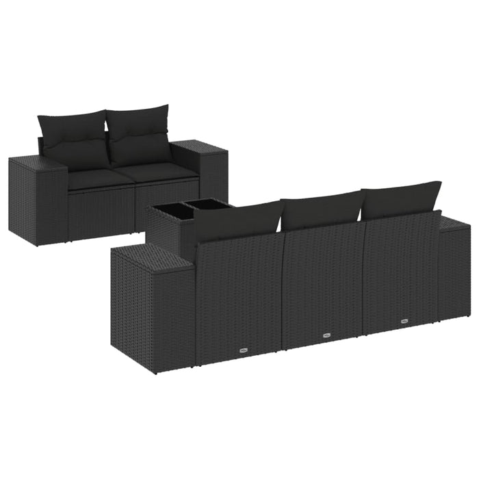 Set Divano da Giardino 6 pz con Cuscini Nero in Polyrattan 3222294