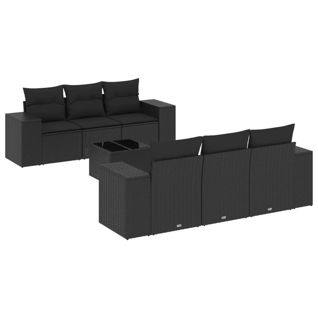 Set Divani da Giardino con Cuscini 7pz Nero Polyrattancod mxl 92190