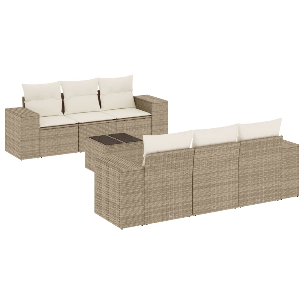 Set Divani da Giardino 7 pz con Cuscini Beige in Polyrattan 3222307