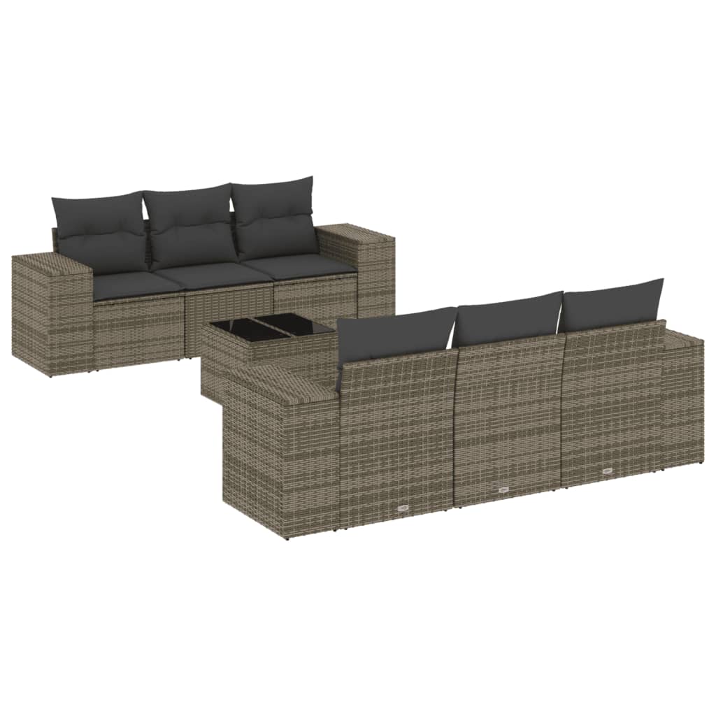 Set Divani da Giardino 7 pz con Cuscini Grigio in Polyrattan 3222309