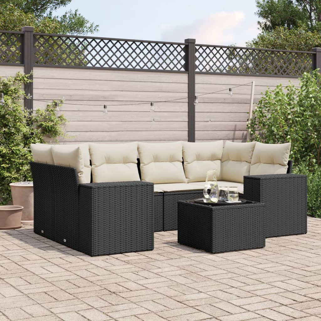 Set Divani da Giardino con Cuscini 7pz Nero Polyrattan 3222315