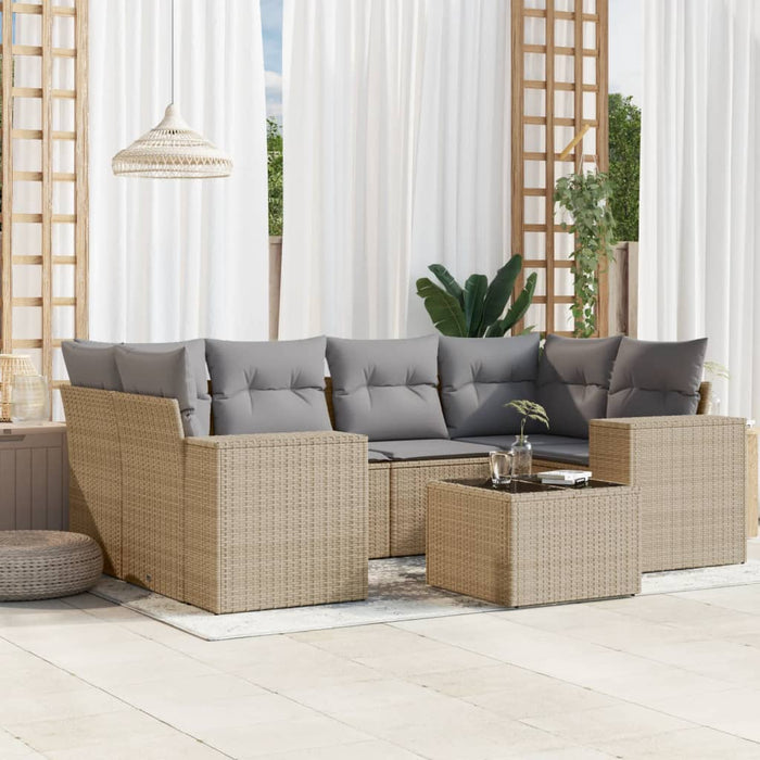 Set Divani da Giardino 7 pz con Cuscini Beige in Polyrattan 3222318