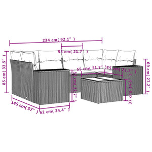 Set Divani da Giardino 7 pz con Cuscini Grigio in Polyrattan 3222319