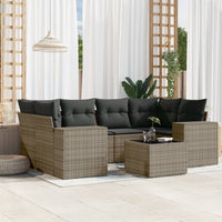 Set Divani da Giardino 7 pz con Cuscini Grigio in Polyrattan 3222319