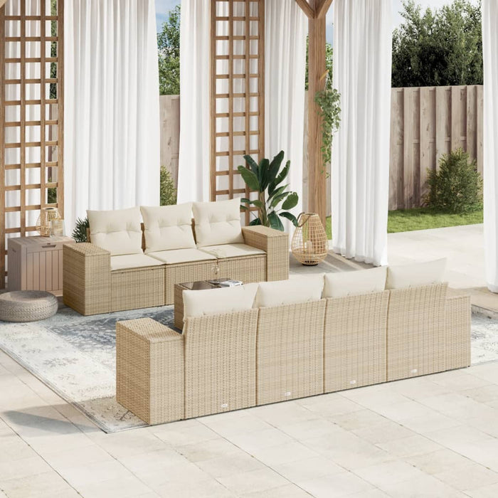 Set Divano da Giardino 8 pz con Cuscini Beige in Polyrattancod mxl 90582