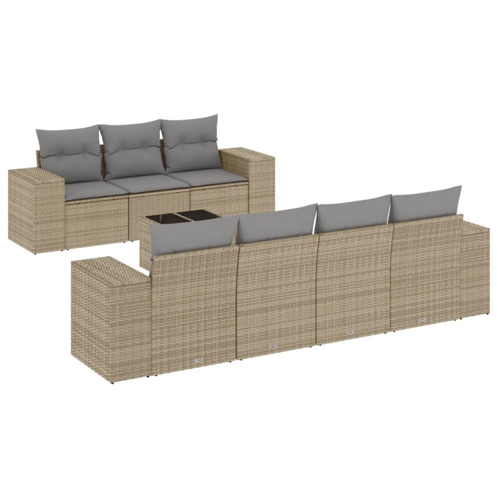 Set Divano da Giardino 8 pz con Cuscini Beige in Polyrattan 3222328