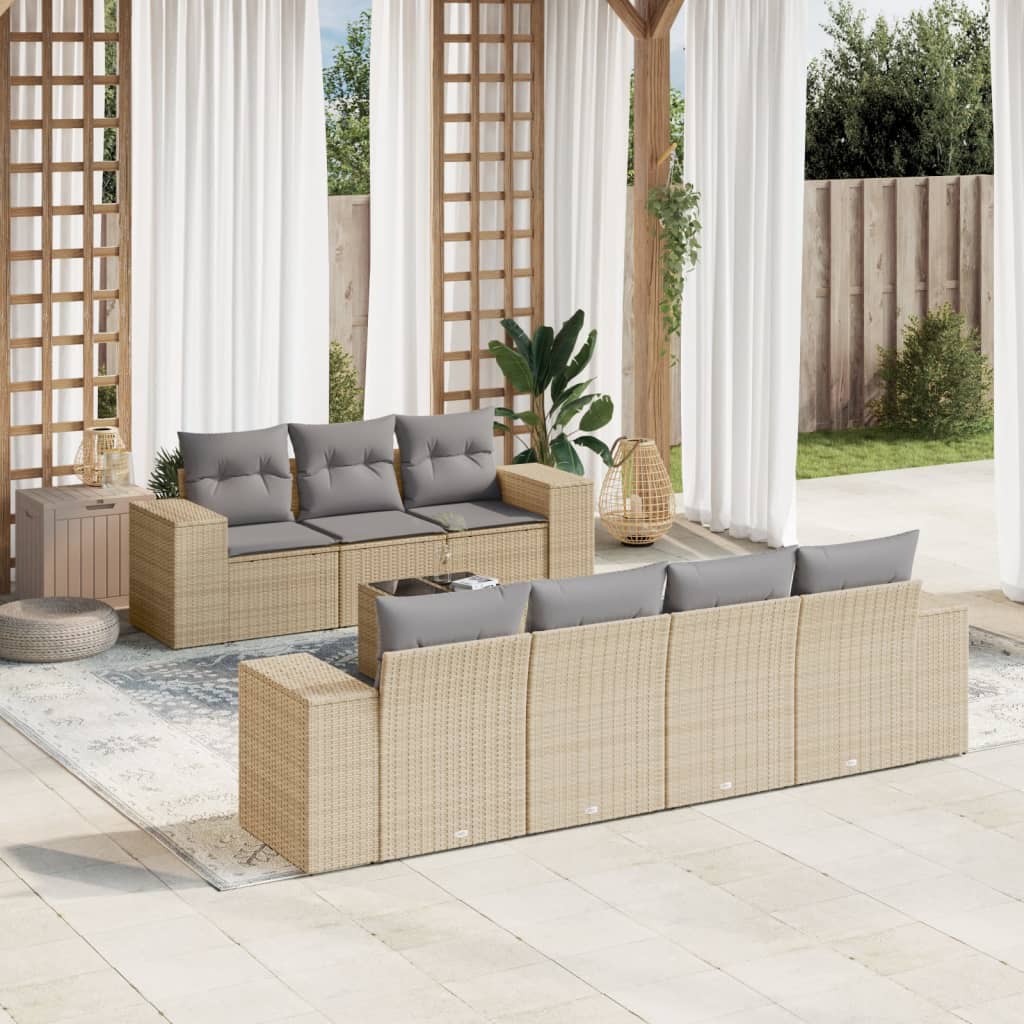 Set Divano da Giardino 8 pz con Cuscini Beige in Polyrattan 3222328