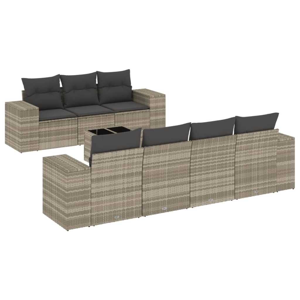 Set Divano da Giardino 8pz con Cuscini Grigio Chiaro Polyrattan 3222331