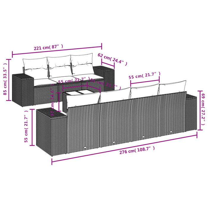 Set Divano da Giardino 8pz con Cuscini Grigio Chiaro Polyrattan 3222331