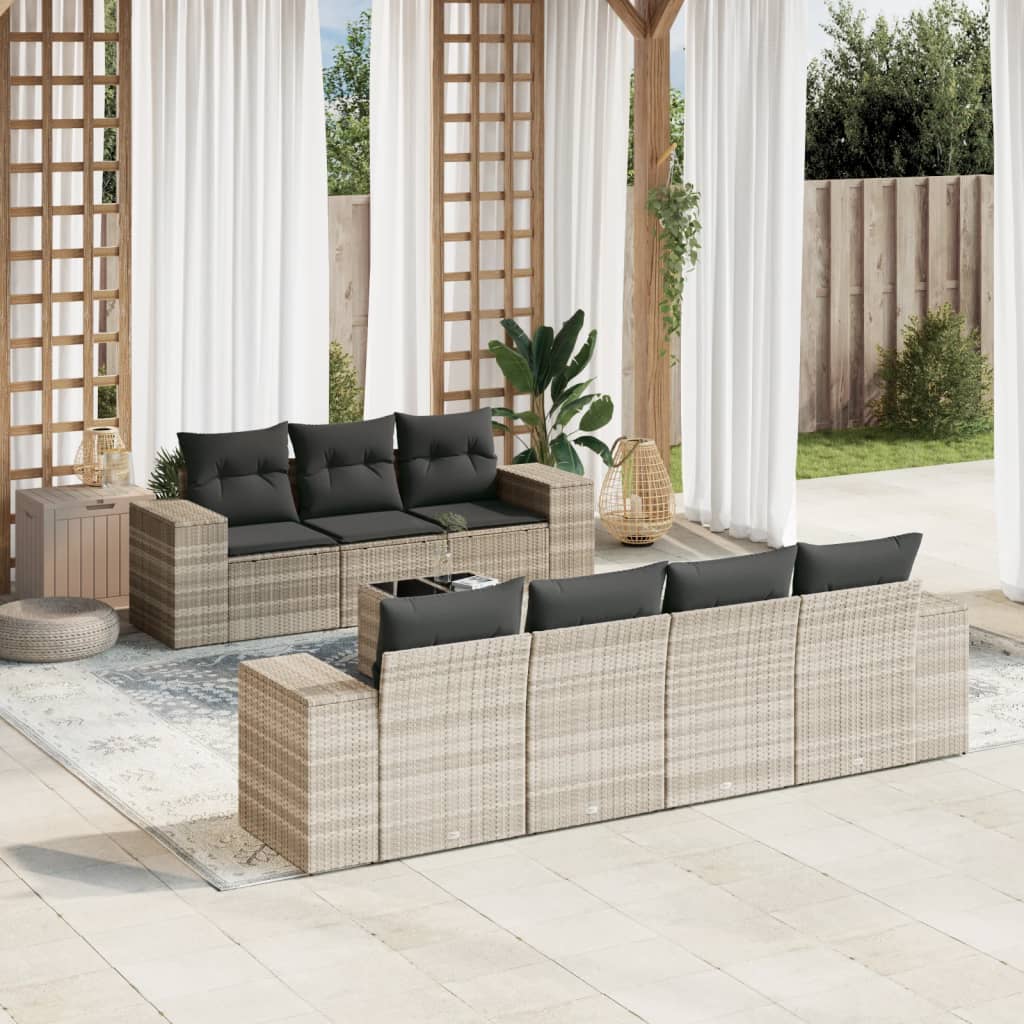 Set Divano da Giardino 8pz con Cuscini Grigio Chiaro Polyrattan 3222331