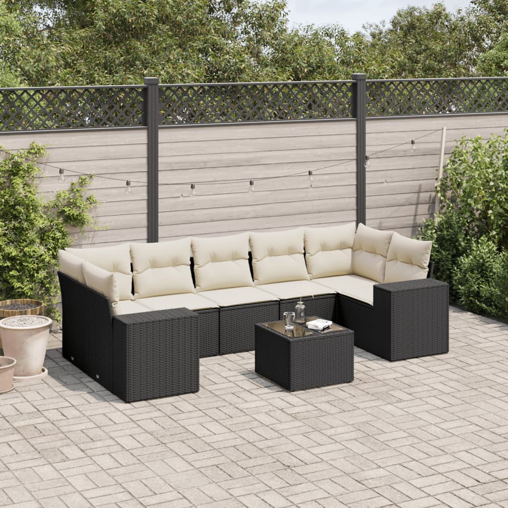 Set Divani da Giardino con Cuscini 8 pz Nero in Polyrattan 3222335