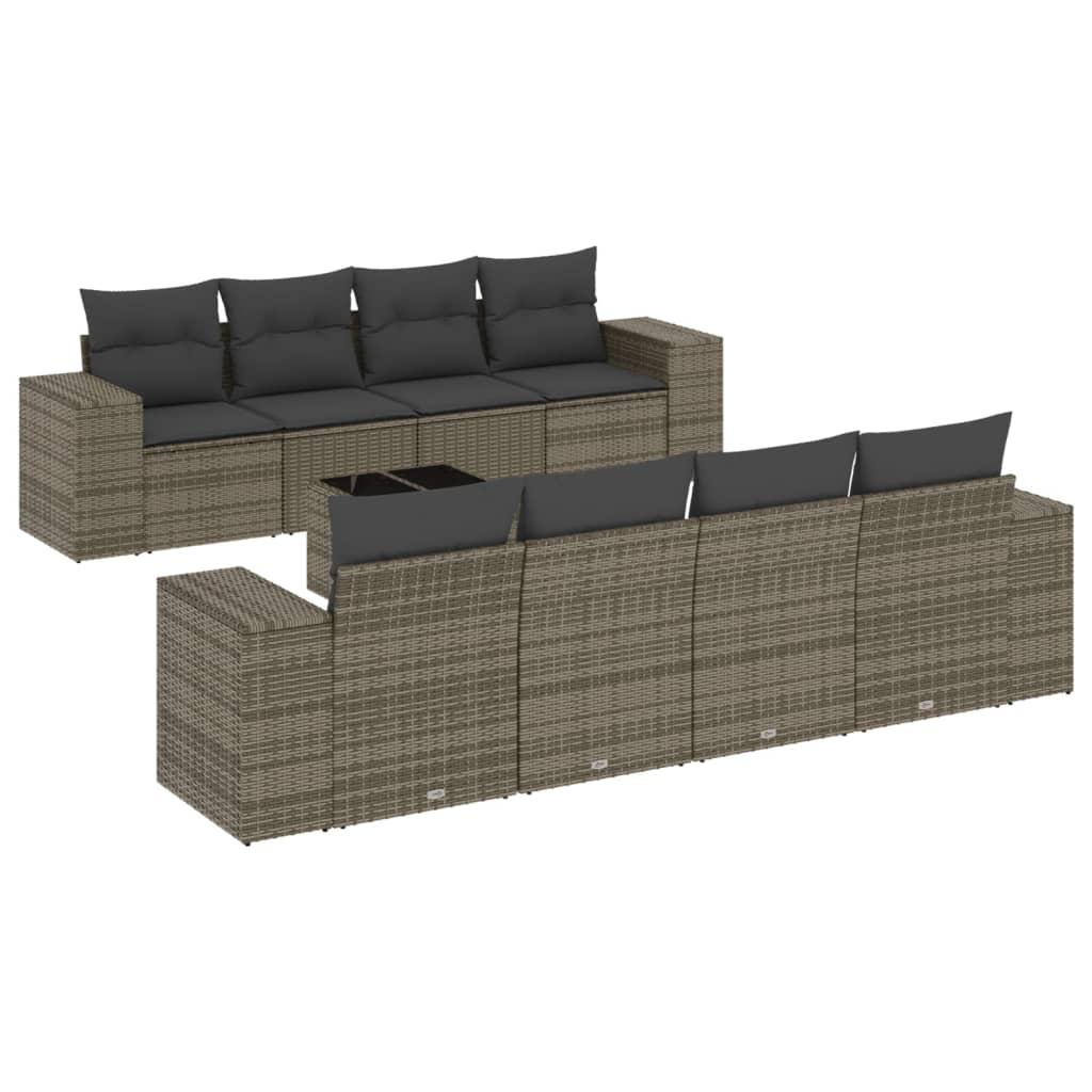 Set Divano da Giardino 9 pz con Cuscini Grigio in Polyrattan 3222349