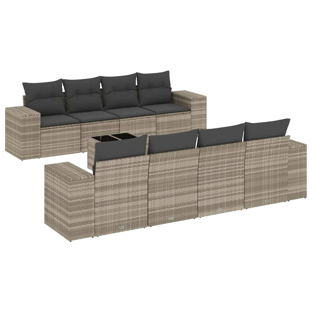 Set Divano da Giardino 9pz con Cuscini Grigio Chiaro Polyrattan 3222351