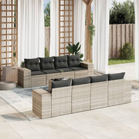 Set Divano da Giardino 9pz con Cuscini Grigio Chiaro Polyrattan 3222351