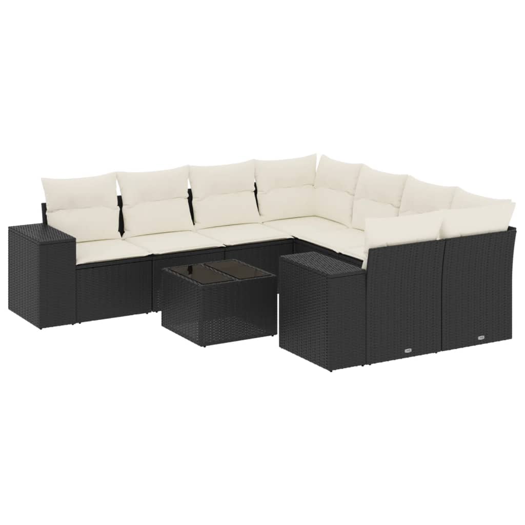 Set Divani da Giardino 9 pz con Cuscini Nero in Polyrattan 3222355