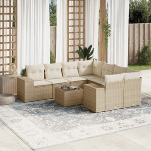 Set Divano da Giardino 9 pz con Cuscini Beige in Polyrattan 3222357