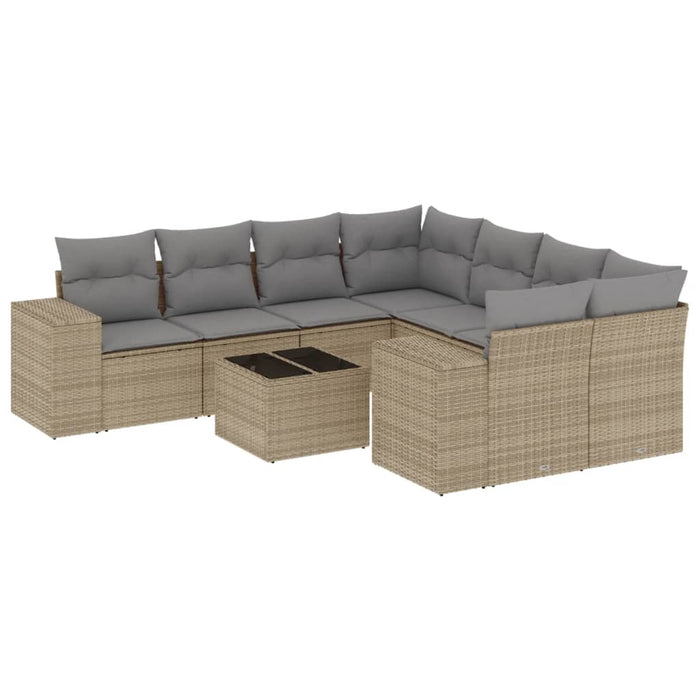 Set Divano da Giardino 9 pz con Cuscini Beige in Polyrattan 3222358