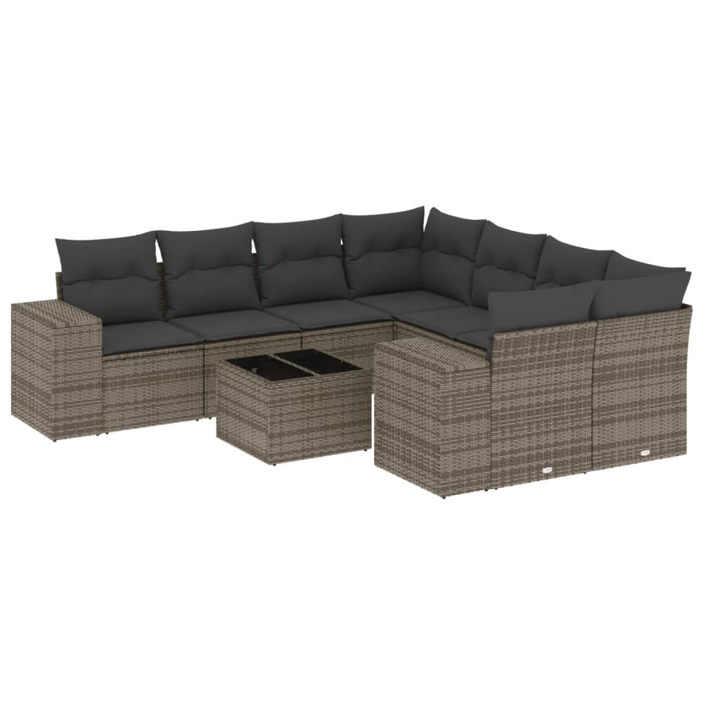 Set Divano da Giardino 9 pz con Cuscini Grigio in Polyrattan 3222359