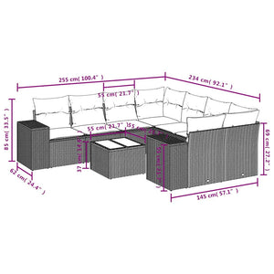 Set Divano da Giardino 9pz con Cuscini Grigio Chiaro Polyrattan 3222361