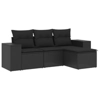 Set Divani da Giardino 4 pz con Cuscini Nero in Polyrattan 3222464