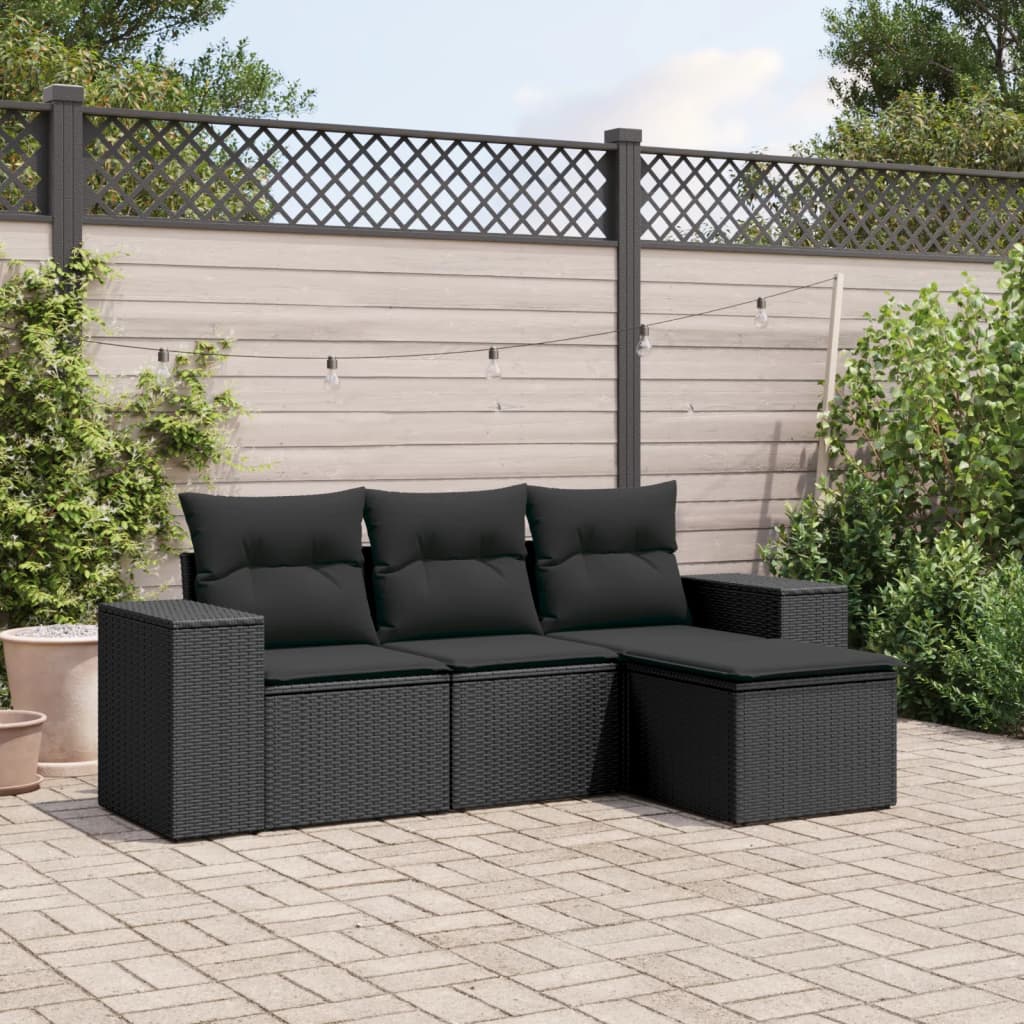 Set Divani da Giardino 4 pz con Cuscini Nero in Polyrattan 3222464