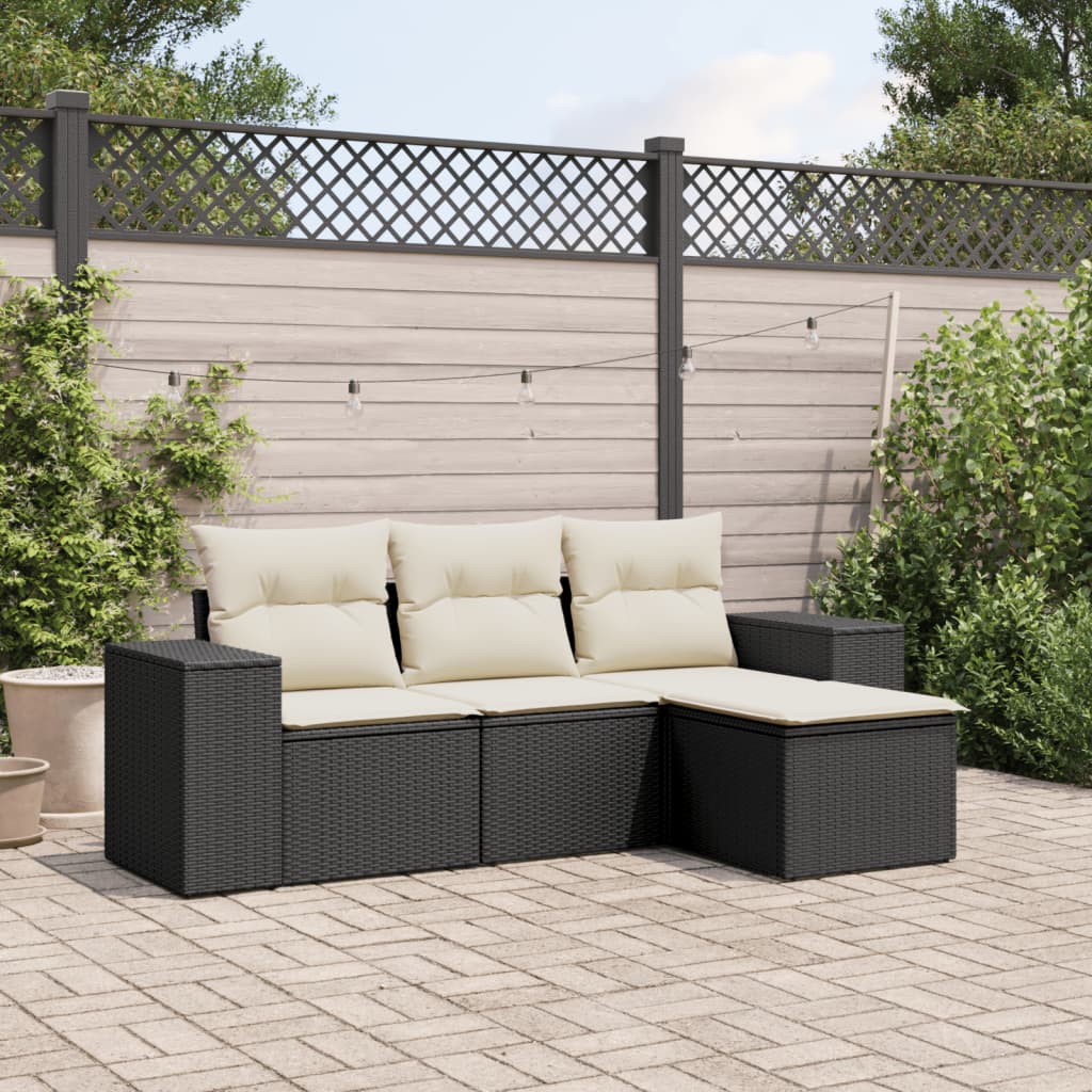 Set Divani da Giardino 4 pz con Cuscini Nero in Polyrattan 3222465