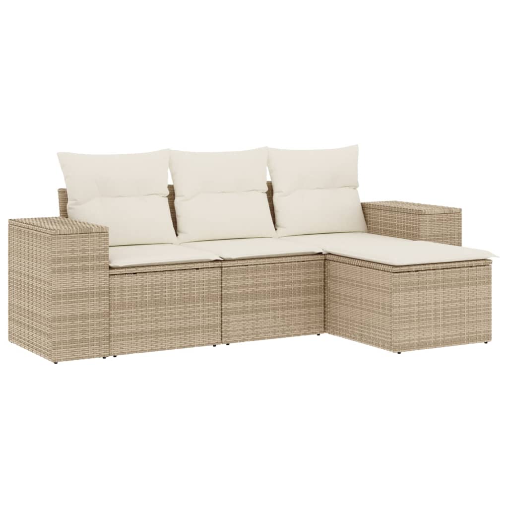 Set Divano da Giardino 4 pz con Cuscini Beige in Polyrattan 3222467