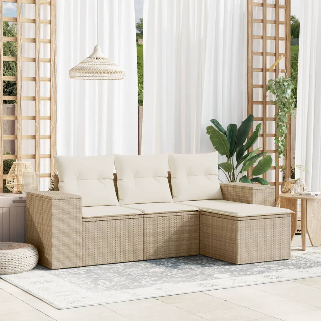 Set Divano da Giardino 4 pz con Cuscini Beige in Polyrattan 3222467