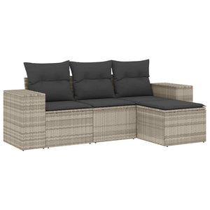 Set Divano da Giardino 4pz con Cuscini Grigio Chiaro Polyrattan 3222471