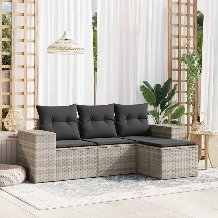 Set Divano da Giardino 4pz con Cuscini Grigio Chiaro Polyrattan 3222471